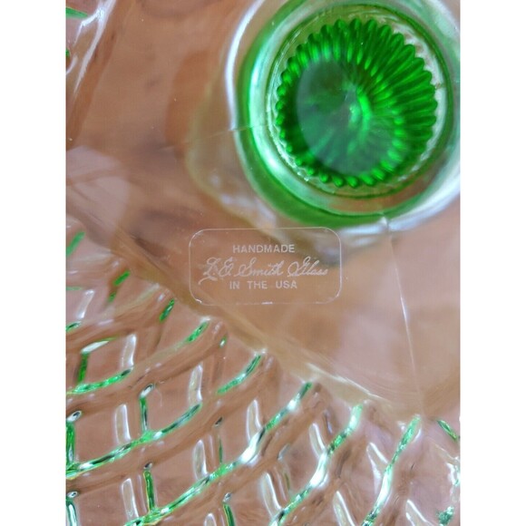 3 LE Smith & Rose Trellis Green Glass Square Pedestal Cake Stands Handmade USA - Picture 11 of 16